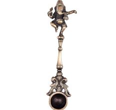 Brass Dancing Ganesha Havan Spoon With Peacocks