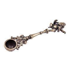 Brass Dancing Ganesha Havan Spoon With Peacocks