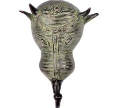 Handmade Brass Tribal Bull Face Wall Hook  With Green Finish