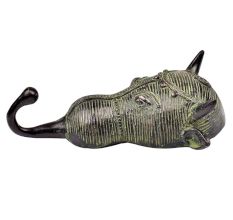 Handmade Brass Tribal Bull Face Wall Hook  With Green Finish