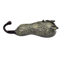 Brass Engraved Tribal Bull Face Wall Hook  With Green Finish