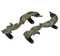 Brass Door Handle Peacock Figurine Design Door Pull with Patina