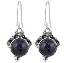 92.5 Sterling Silver Earrings Blue Goldstone Wire Hook Earrings