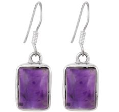 92.5 Sterling Silver Earrings Square Framed Amethyst Earrings