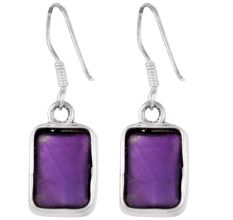 92.5 Sterling Silver Earrings Square Framed Amethyst Earrings