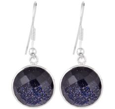 92.5 Sterling Silver Earrings Faceted Blue Goldstone Hook Earrings