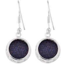 92.5 Sterling Silver Earrings Faceted Blue Goldstone Hook Earrings