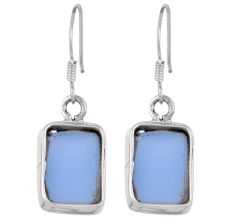 92.5 Sterling Silver Earrings Square Framed Quartz Sky Blue Earrings