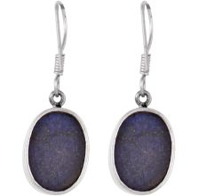 92.5 Sterling Silver Earrings Designer Oval Lapis Lazuli Hook Earrings