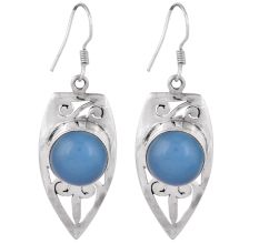 92.5 Sterling Silver Boat Earrings Blue Chalcendony Semi Precious Stone Earrings