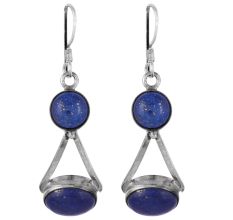 92.5 Sterling Silver Earrings Lapis Lazuli Stone Dangle Earrings