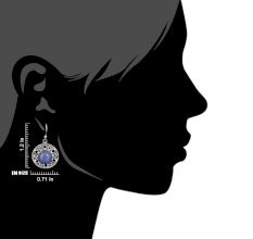 92.5 Sterling Silver Earrings Round Lapis Lazuli Floral Carvings Danglers