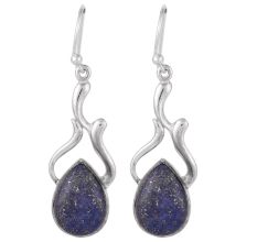 92.5 Sterling Silver Earrings Tear Drop Lapis Lazuli Wired Hook Earrings