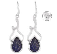 92.5 Sterling Silver Earrings Tear Drop Lapis Lazuli Wired Hook Earrings