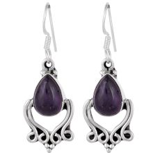 92.5 Sterling Silver Earrings Tear Drop Lapis Lazuli Lotus Earrings