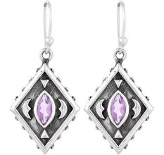 92.5 Sterling Silver Earrings Amethyst Engraved  Kite Earrings
