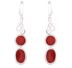 92.5 Sterling Silver Jewelry Red Jade Designer Earrings