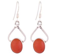 92.5 Sterling Silver Earrings Oval  Carnelian Hook Earrings