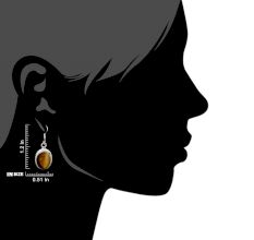 92.5 Sterling Silver Earring Tiger's Eye Round Silver Border Drop Earrings