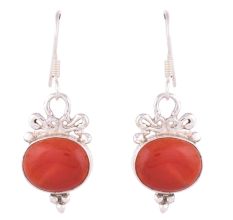 92.5 Sterling Silver Earrings Big Carnelian Crown Design  Earrings