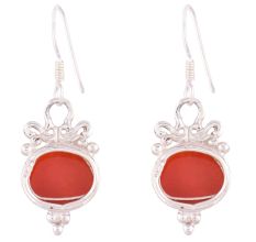 92.5 Sterling Silver Earrings Big Carnelian Crown Design  Earrings