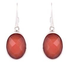 92.5 Sterling Silver Earrring Red Jade Stone Hook Earring