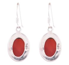 92.5 Sterling Silver Earrring Red Jade Stone Hook Earring