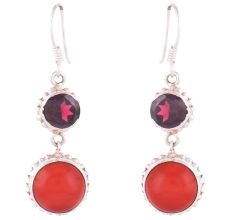 925 Sterling Silver Earrings Purple Amethyst & Carnelian Earrings