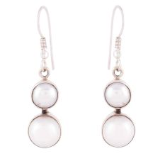 92.5 Sterling Silver Earrings Casual Twin Pearl Dangle Earrings