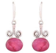 92.5 Sterling Silver Earrings Spinel Engraved Horned Hook Earrings