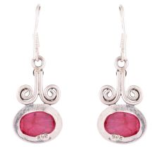 92.5 Sterling Silver Earrings Spinel Engraved Horned Hook Earrings