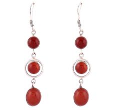 92.5 Sterling Silver Earrings Red Chalcedony Dangler Earrings