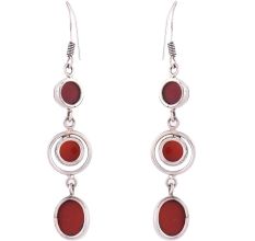 92.5 Sterling Silver Earrings Red Chalcedony Dangler Earrings