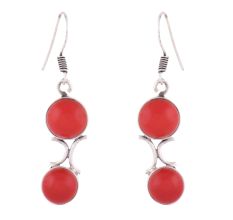 92.5 Sterling Silver Earrings Red Chalcedony Simple Dangle Earrings
