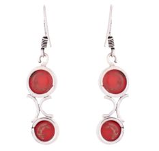 92.5 Sterling Silver Earrings Red Chalcedony Simple Dangle Earrings