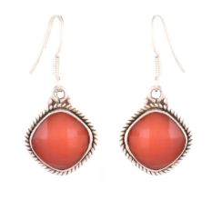 92.5 Sterling Silver Earrings Single Stone Medium Red Agate Drop Earring