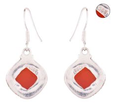 92.5 Sterling Silver Earrings Single Stone Medium Red Agate Drop Earring