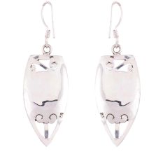 92.5 Sterling Silver Earrings Round Red Agate Boat Shaped Earrings