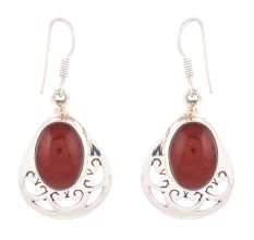 92.5 Sterling Silver Earrings  Carnelien Oval  Daily Wear Fancy Earrings