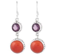 925 Sterling Silver Earrings Red Agate And Amethyst Danglers For Every Day Wear