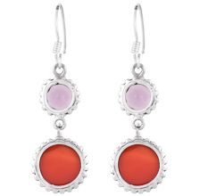 925 Sterling Silver Earrings Red Agate And Amethyst Danglers For Every Day Wear