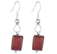 92.5 Sterling silver Earrings Square Red Carnelian Design Hook Earrings