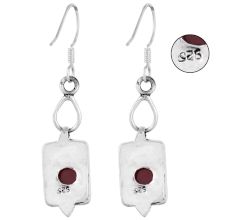 92.5 Sterling silver Earrings Square Red Carnelian Design Hook Earrings