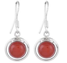 92.5 Sterling Silver Earring Round Red Carnelian Hook Earrings