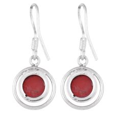 92.5 Sterling Silver Earring Round Red Carnelian Hook Earrings