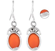 92.5 Sterling Silver Earrings Red Carnelian Crown Design Drop Earring