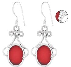 92.5 Sterling Silver Earrings Red Coral Hoop Earrings