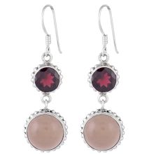 92.5 Sterling Silver Earrings Lepidolite Garnet Dangle Earrings