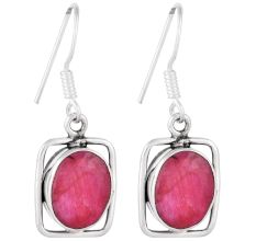 Sterling Silver Earrings Square Frame Oval Pink Tourmaline Earring