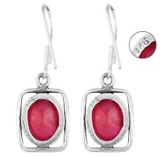 Sterling Silver Earrings Square Frame Oval Pink Tourmaline Earring